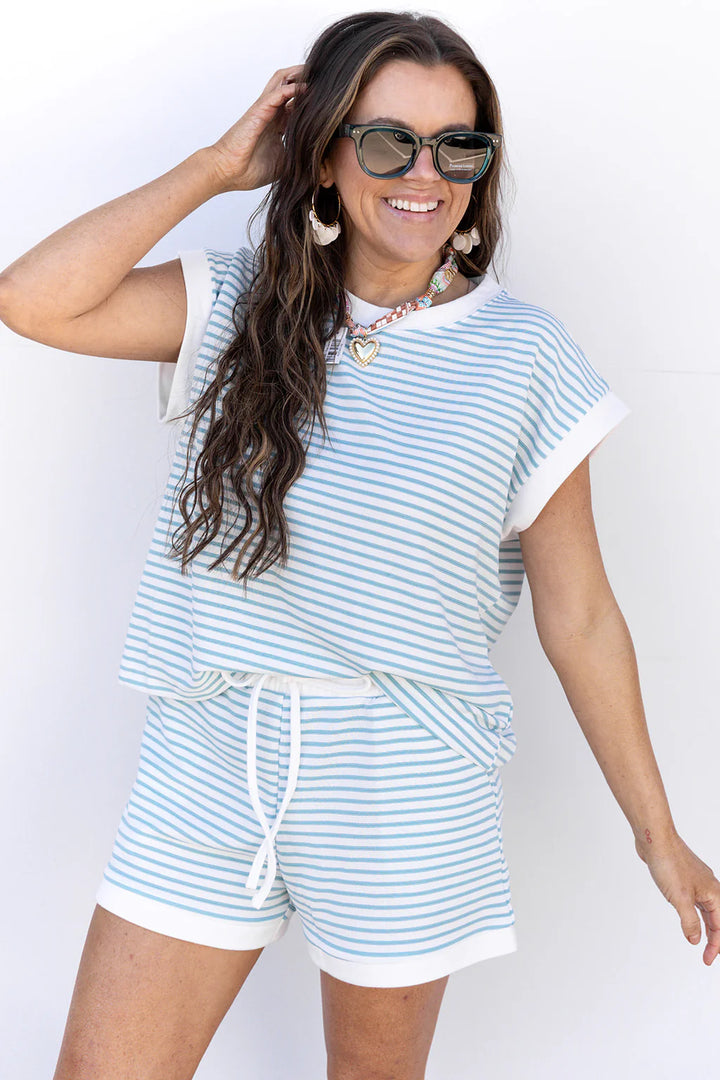 Zen Striped Lounge Shorts Set (Sea Angel)