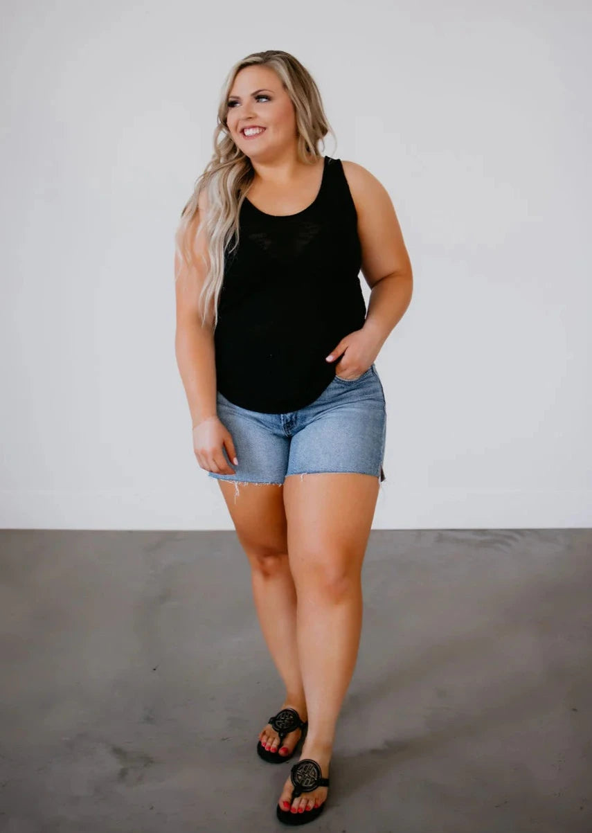 Zen Hacci Knit Scoop Tank (Black)