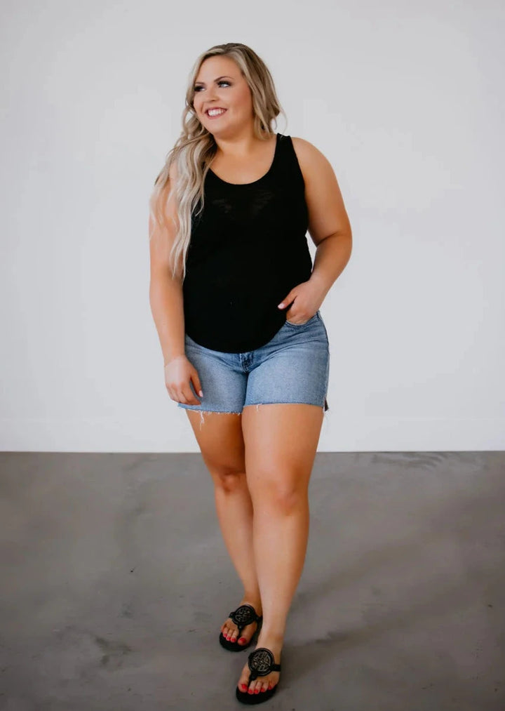 Zen Hacci Knit Scoop Tank (Black)
