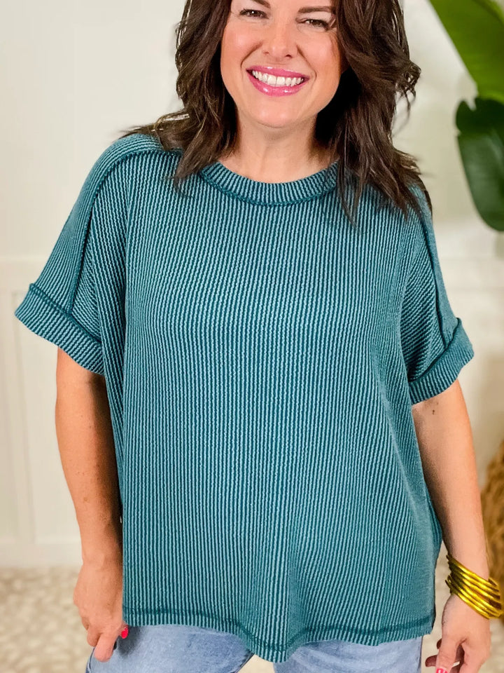 Zen Rib Round Neck Tee (Teal)