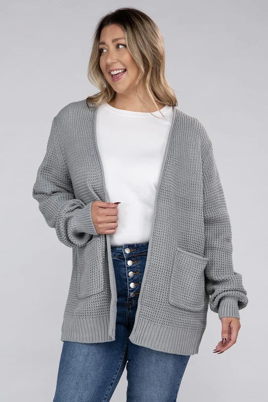 Zen Waffle Knit Cardigan (Heather Grey)