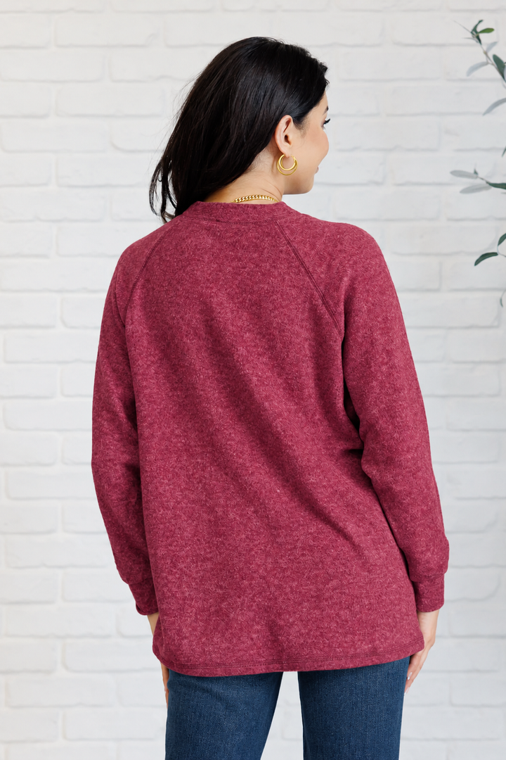 Zen Ultra Soft Button Knit Top (Dark Burgundy)