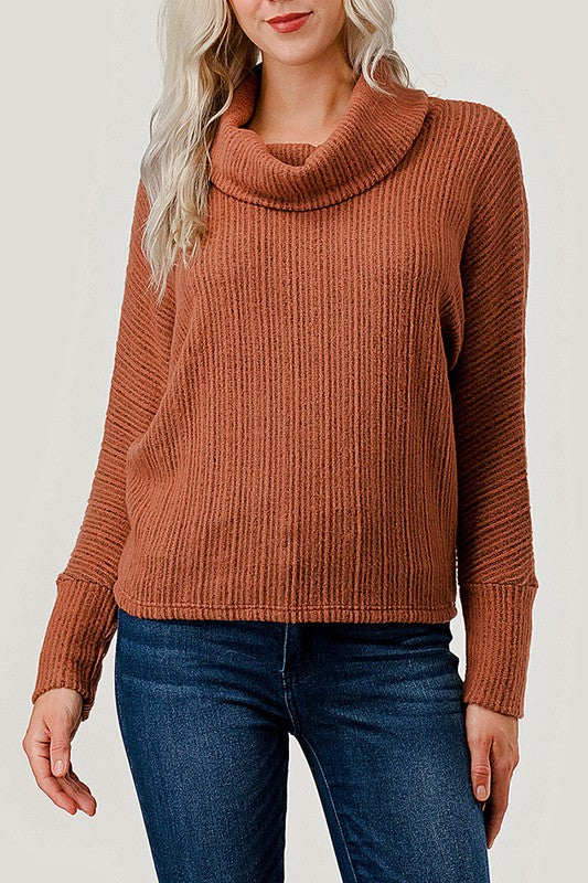 Natural Vibe Ribbed Dolman Sweater (Rust)