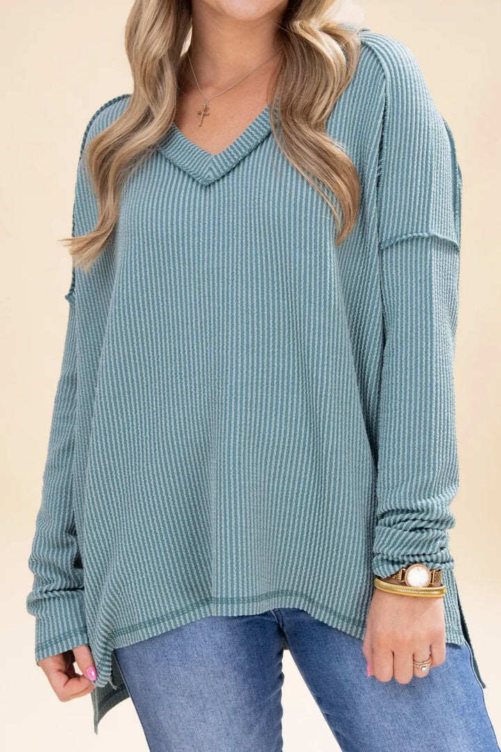 Zen Ribbed Long Sleeve Top (Jade)