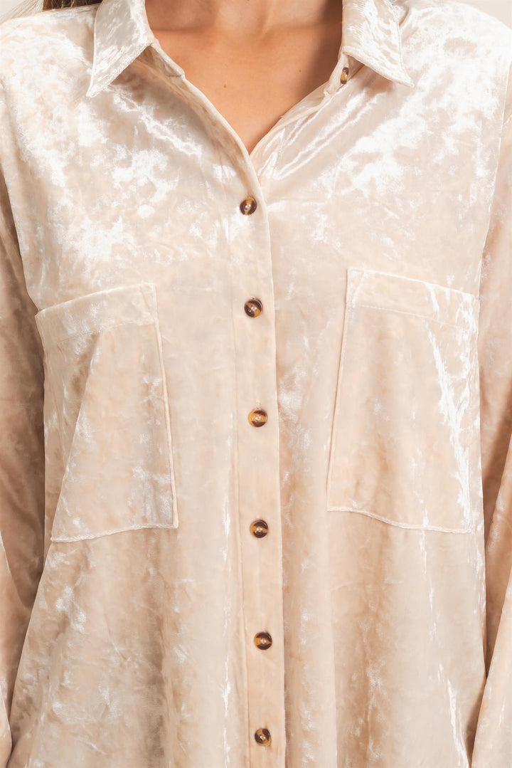 HYFVE Velvet Button Down Shirt (Alpaca)