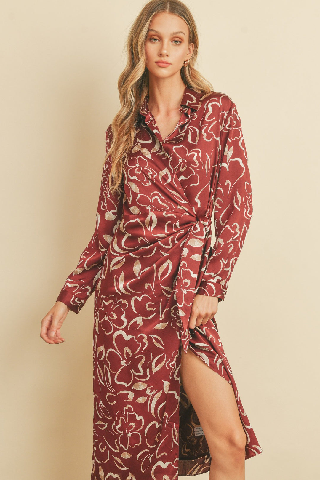 Forum Printed Midi Dress (Sangria/Cream)