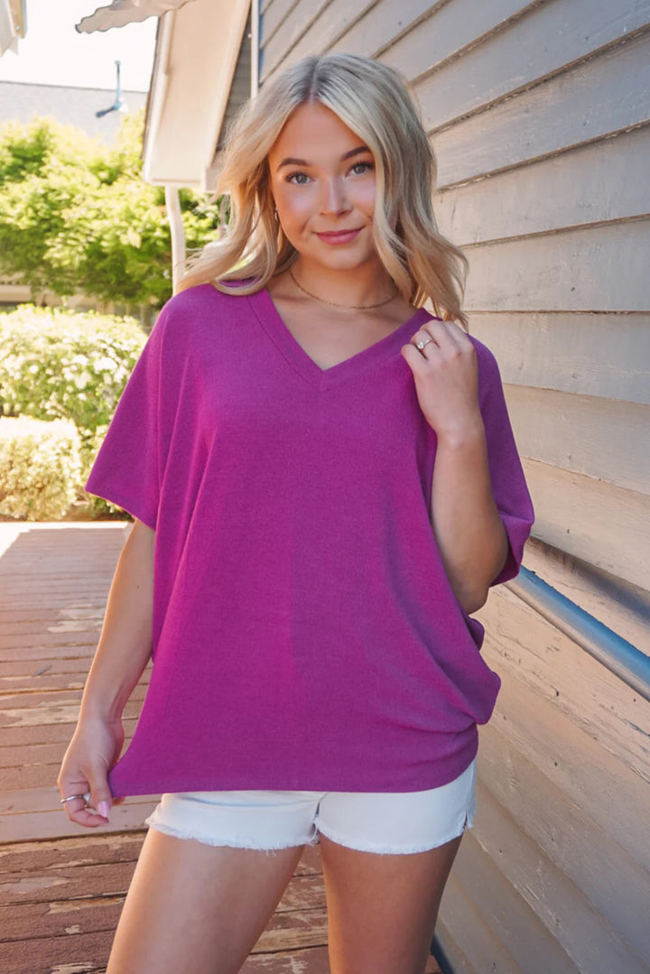 Jolie Slouchy Dolman Tee (Magenta)
