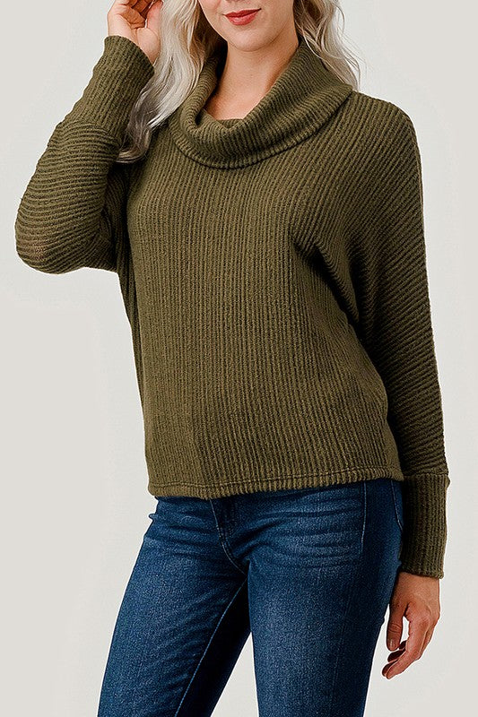 Natural Vibe Ribbed Dolman Sweater (Olive)