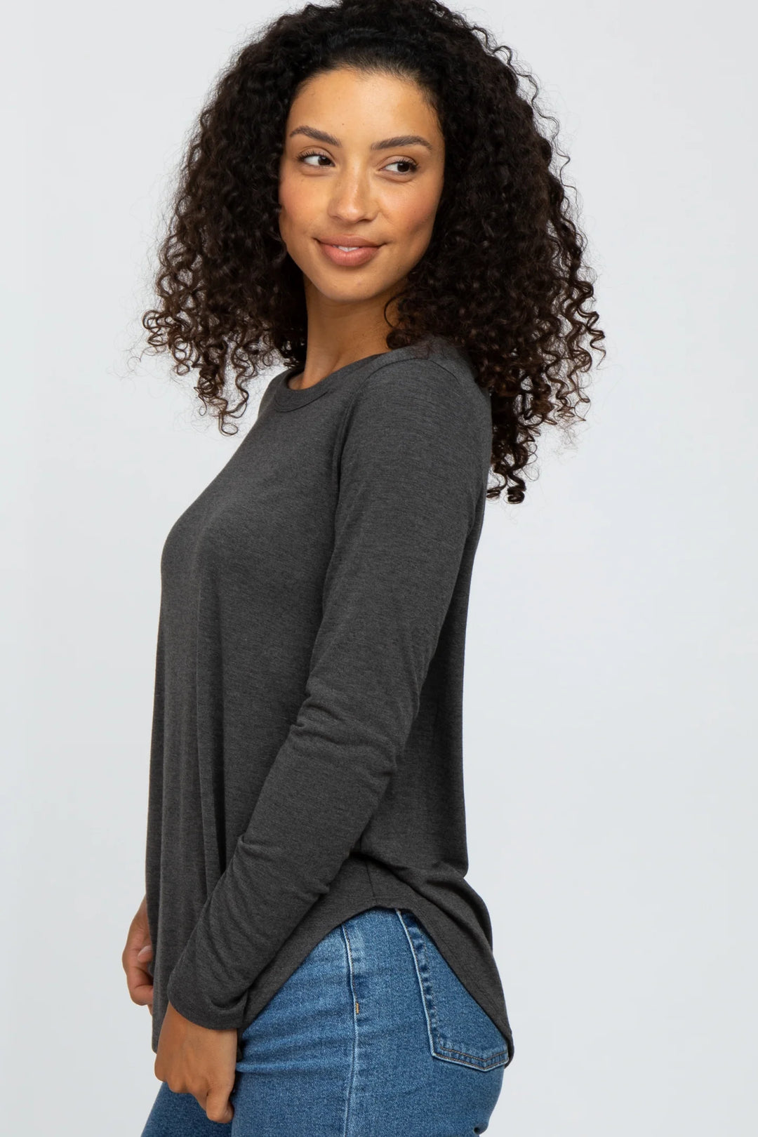 Active Basic Relaxed Long Sleeve Top (Charcoal)