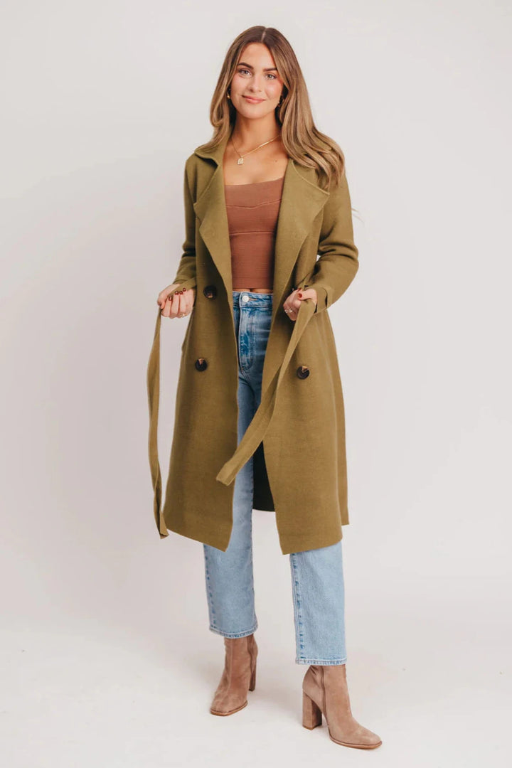 Jolie Cashmere Knit Trench Coat (Olive)