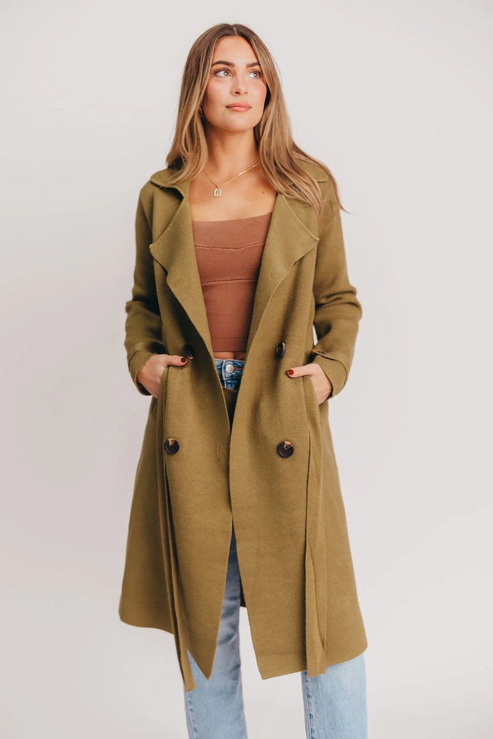 Jolie Cashmere Knit Trench Coat (Olive)