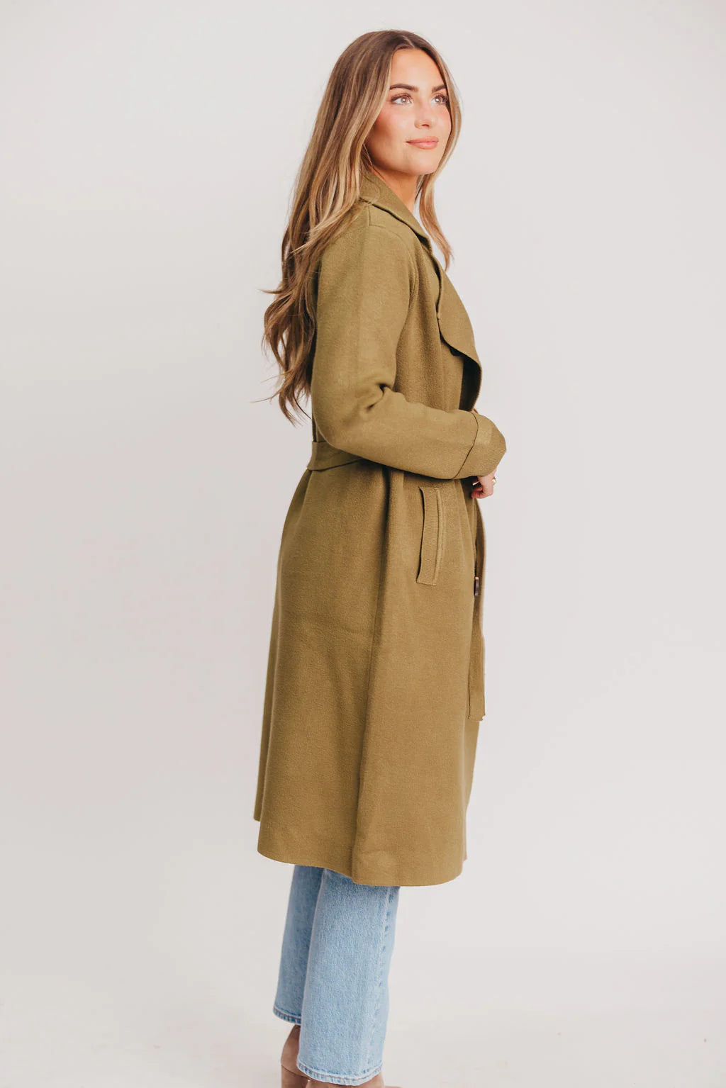 Jolie Cashmere Knit Trench Coat (Olive)