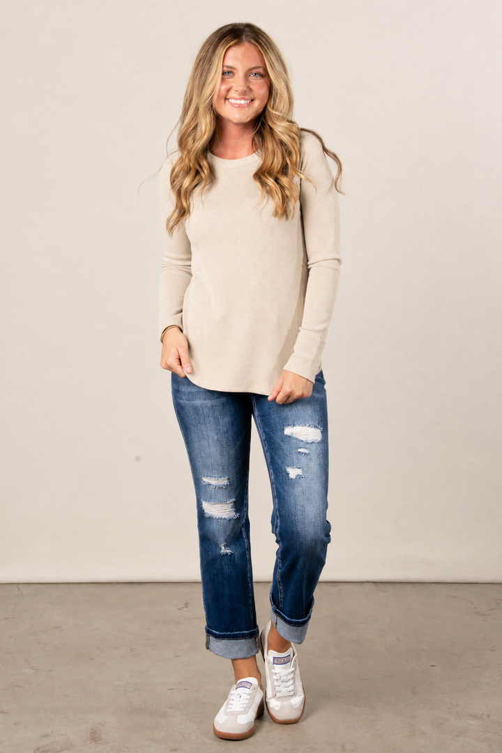 Zen Baby Waffle Long Sleeve Tee (Sand Beige)