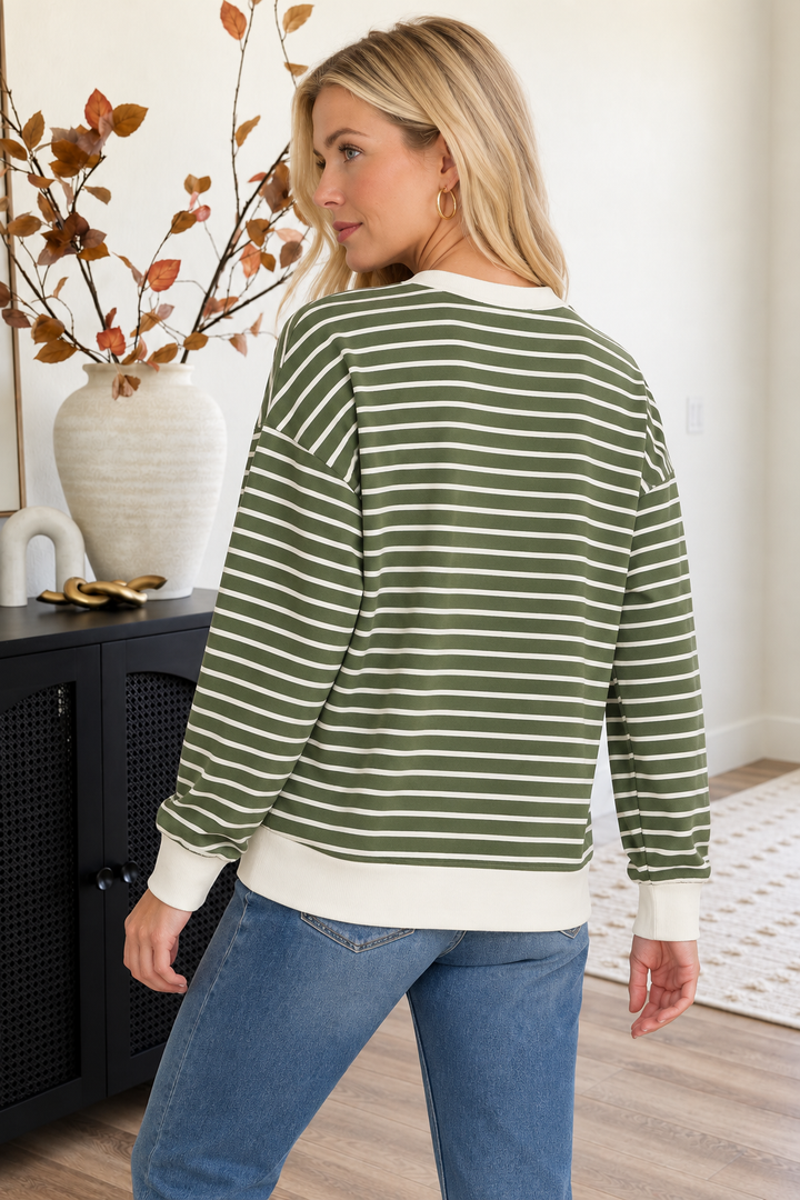 Zen Striped Crewneck (Army Green)