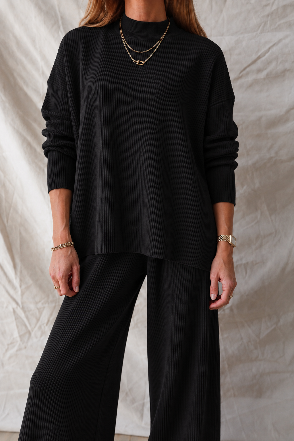 Zen Stella Rib Lounge Set (Black)