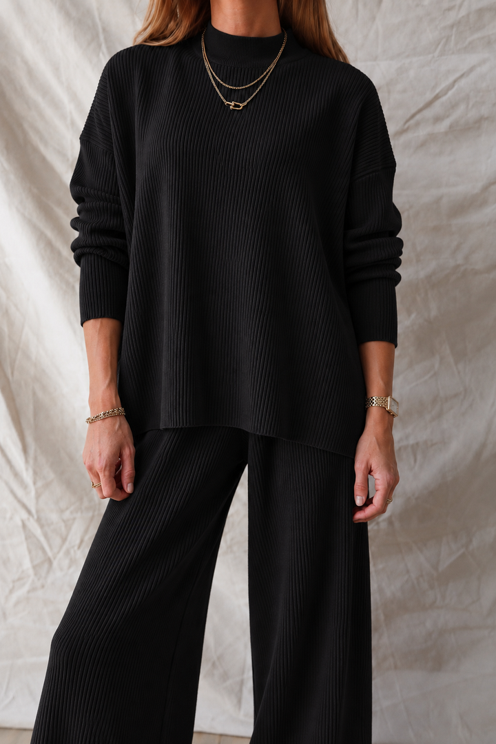 Zen Stella Rib Lounge Set (Black)