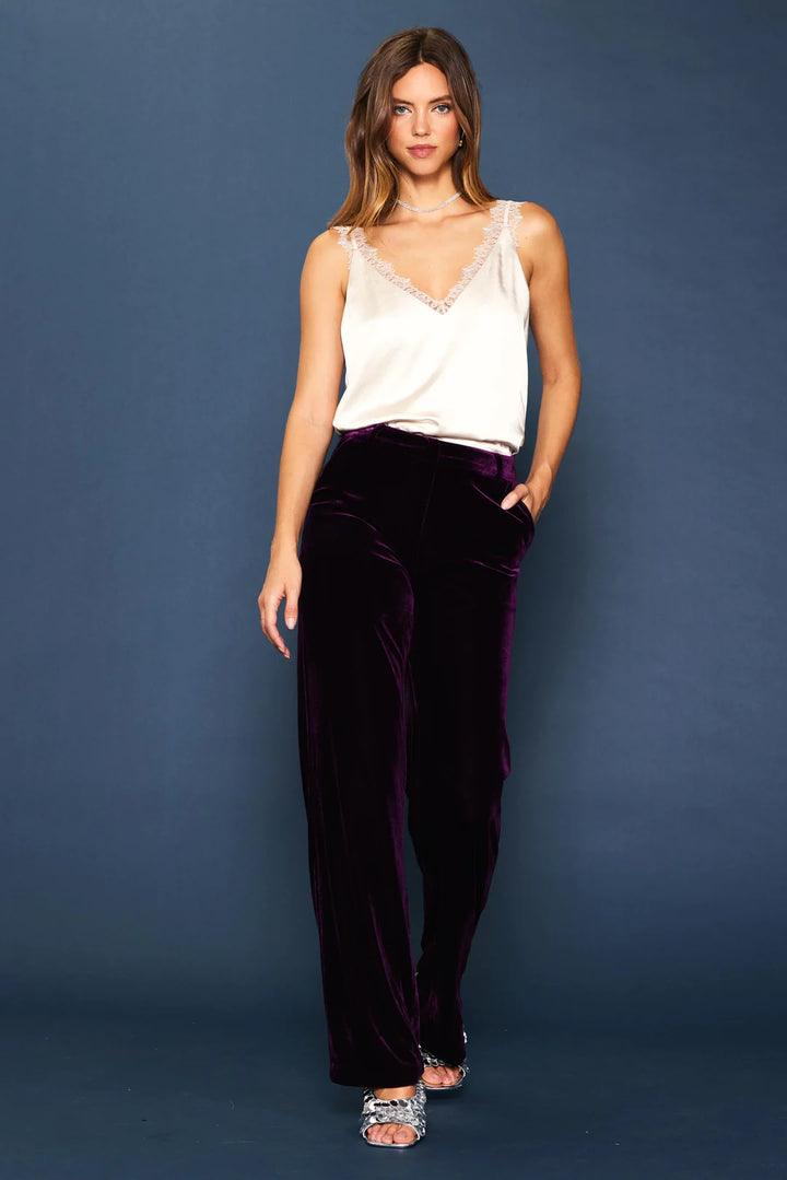 Skies Are Blue Velvet Wide Leg Pant (Plum Purple)
