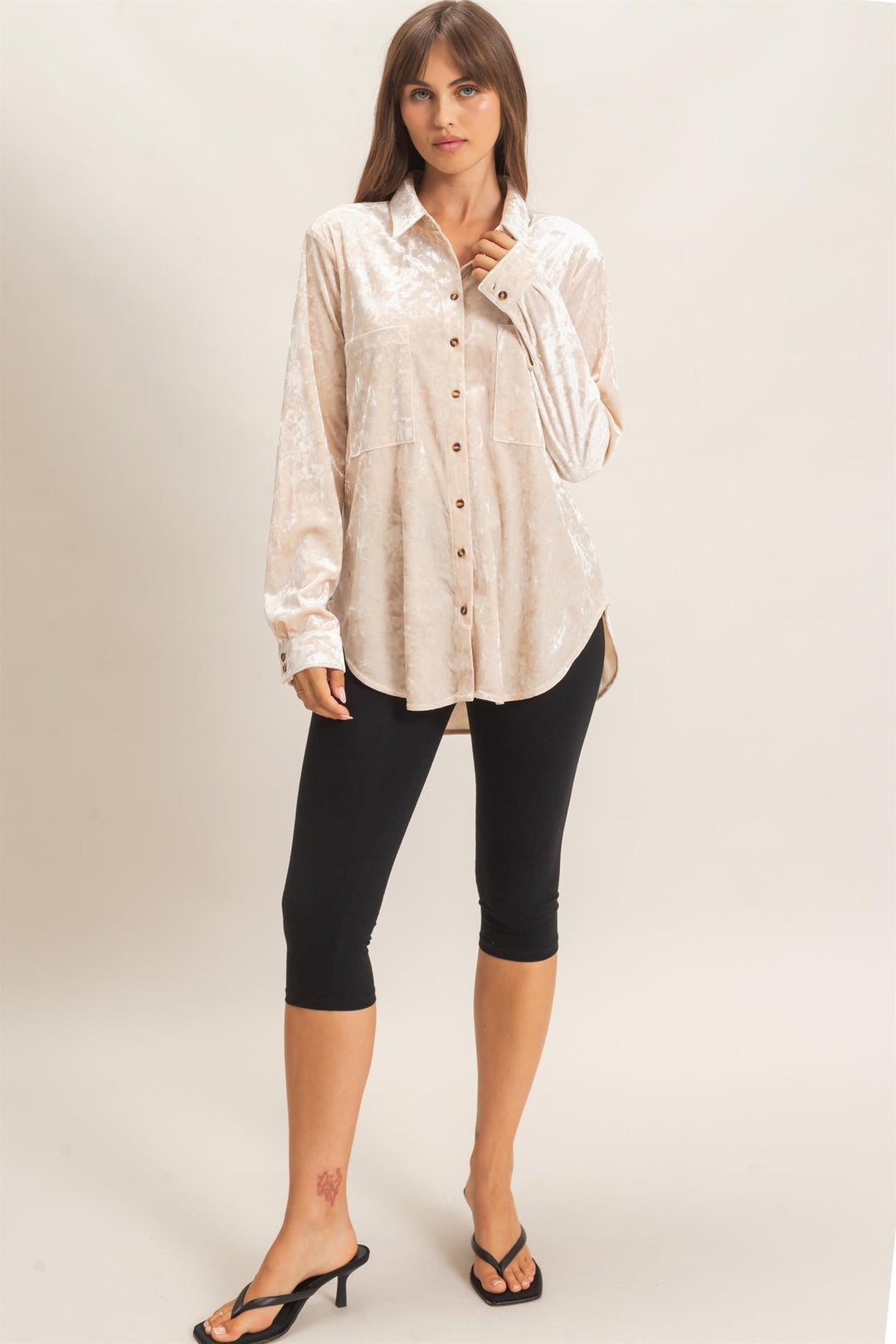 HYFVE Velvet Button Down Shirt (Alpaca)