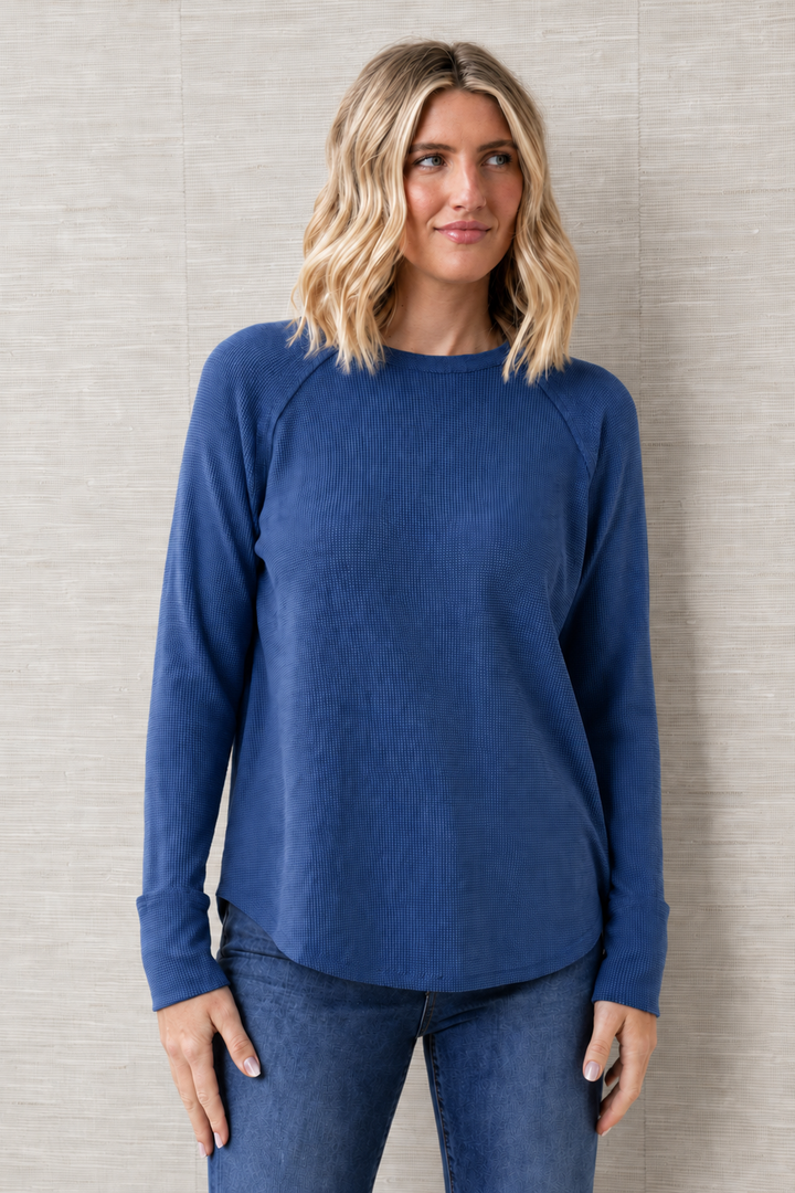 Zen Relaxed Waffle Top (Light Navy)