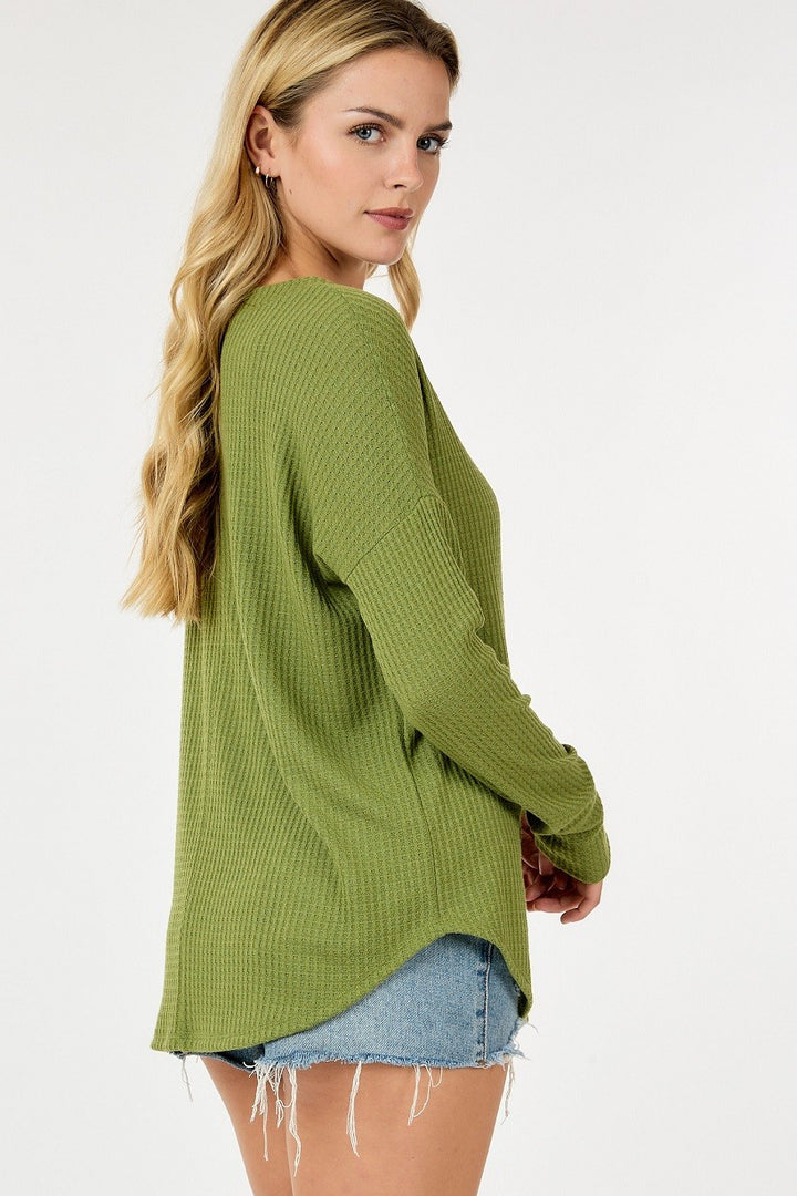 Active Basic Waffle Button Top (Olive)