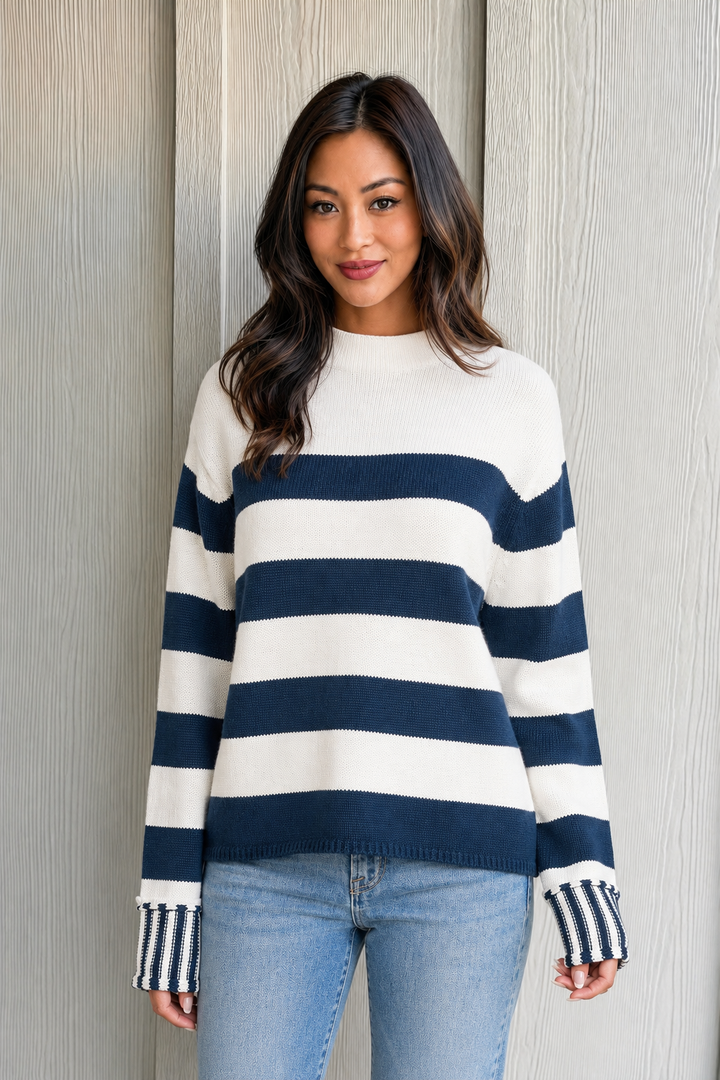 Zen Striped Cotton Sweater (Navy)