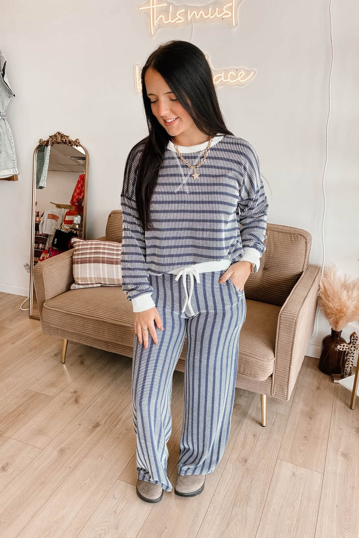 Zen Rib Striped Lounge Set (Navy)