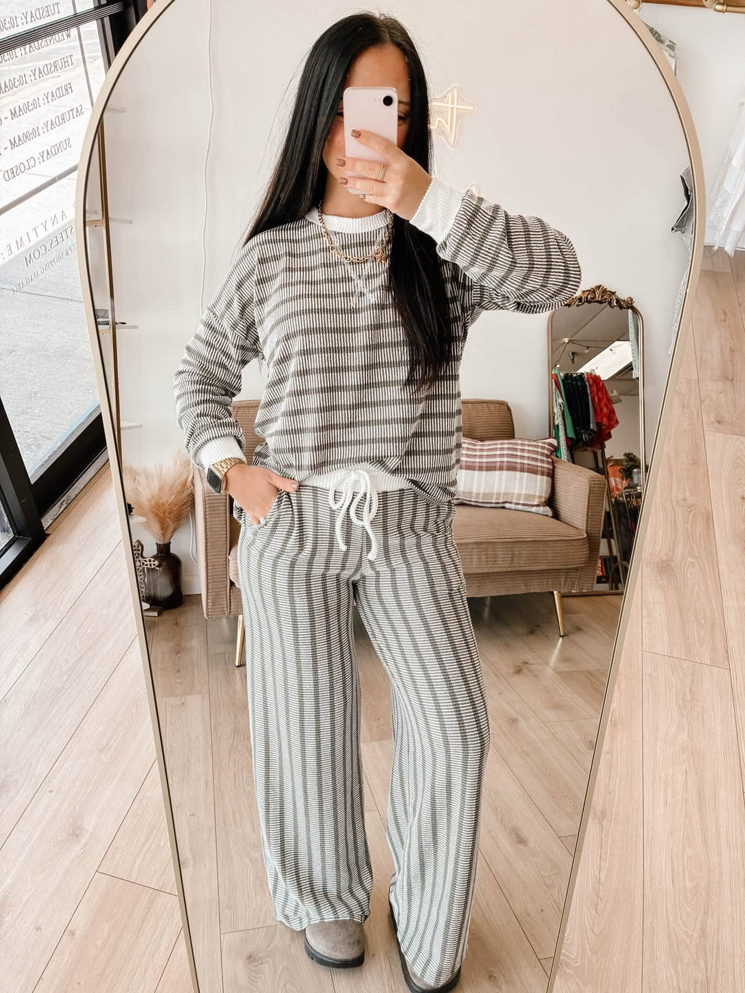 Zen Rib Striped Lounge Set (Light Olive)
