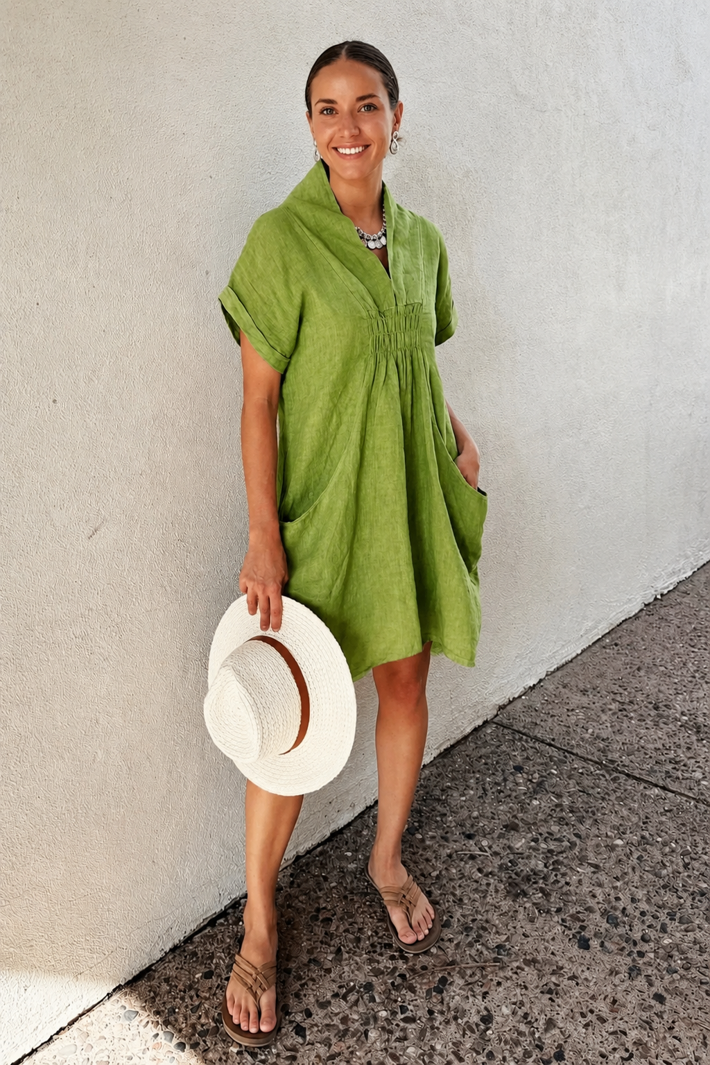 Meo Linen Pocket Dress (Avocado)