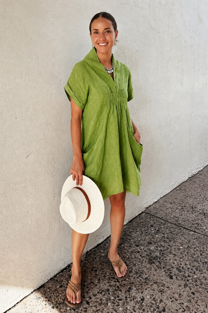 Meo Linen Pocket Dress (Avocado)