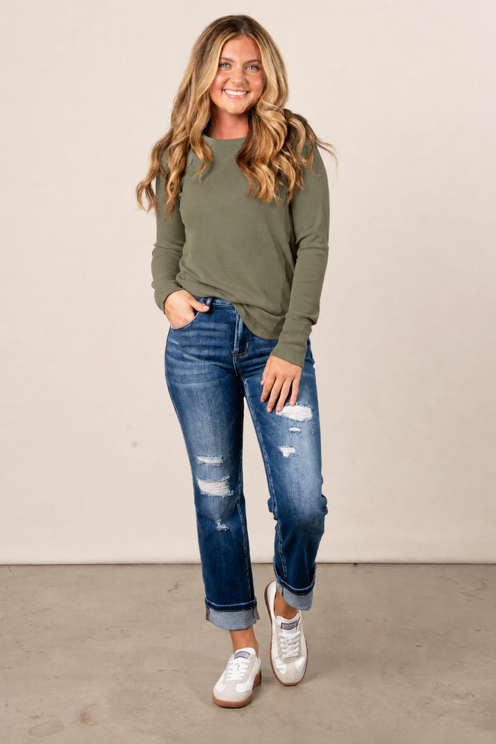 Zen Baby Waffle Long Sleeve Tee (Light Olive)