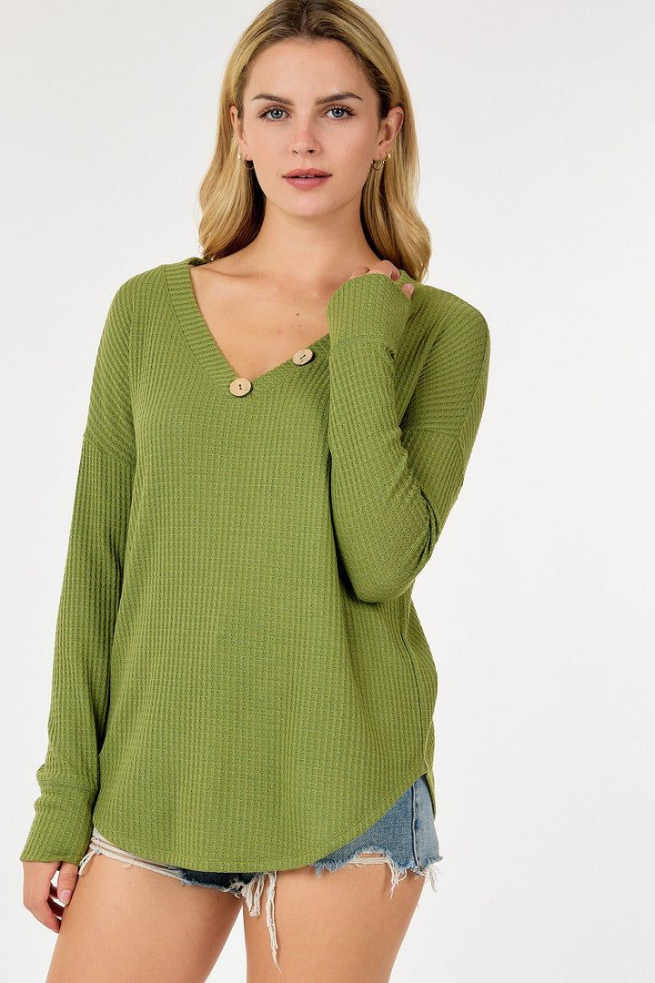 Active Basic Waffle Button Top (Olive)
