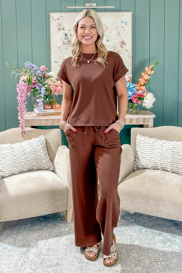 Zen Ribbed Lounge Set (Brown)