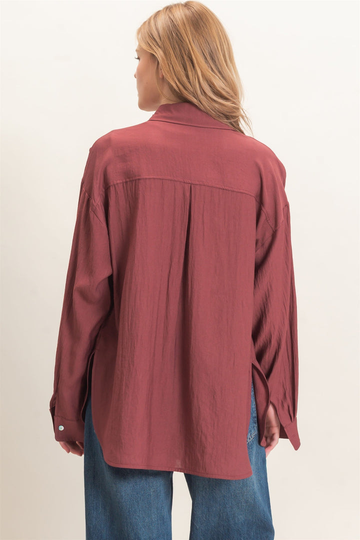 HYFVE Crinkled Button Down Shirt (Maroon)