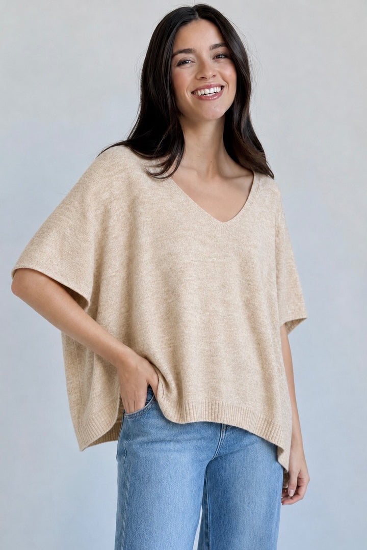 Zen Brushed Sweater Tee (Heather Beige)