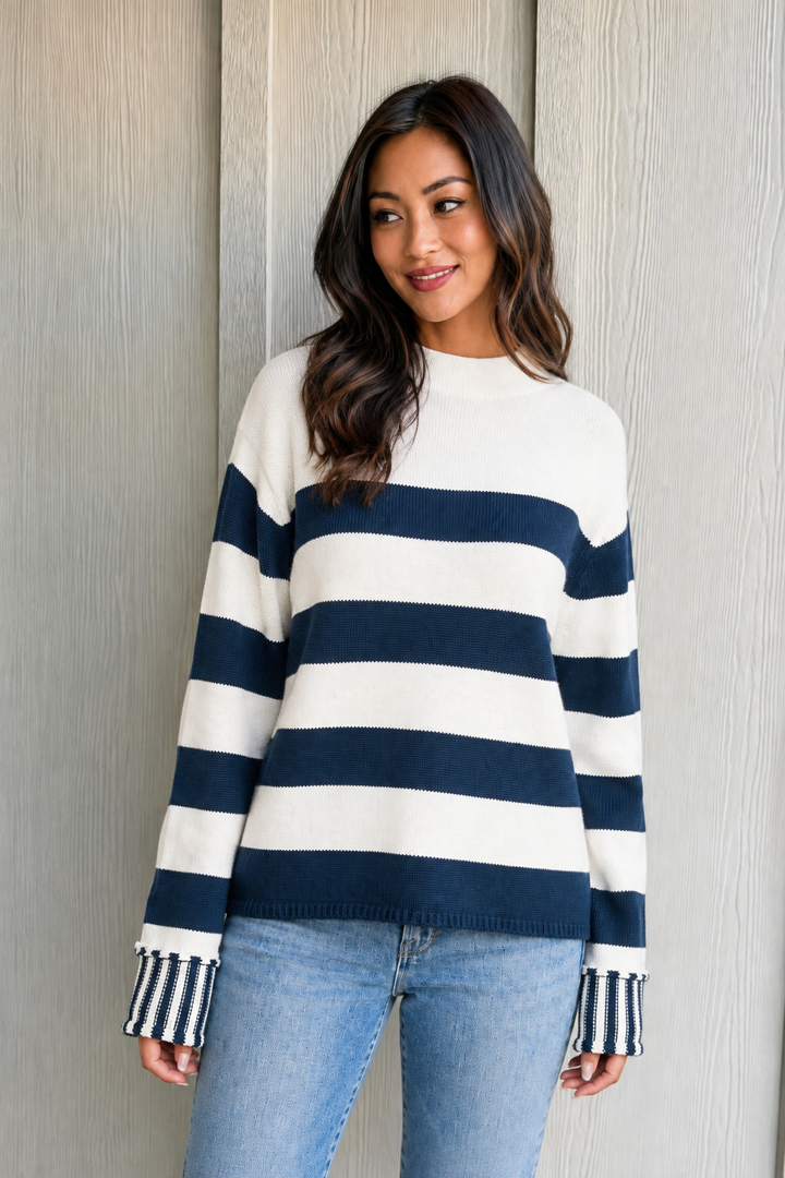 Zen Striped Cotton Sweater (Navy)