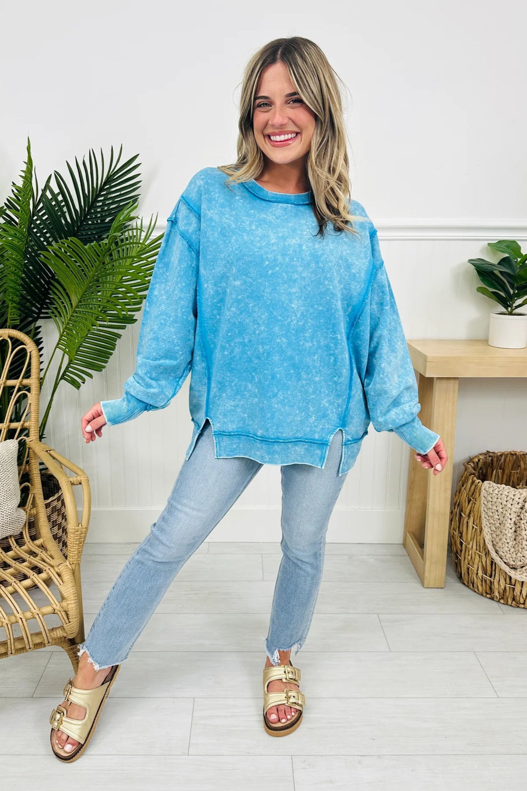 Zen Acid Wash Cotton Sweatshirt (Sky Blue)