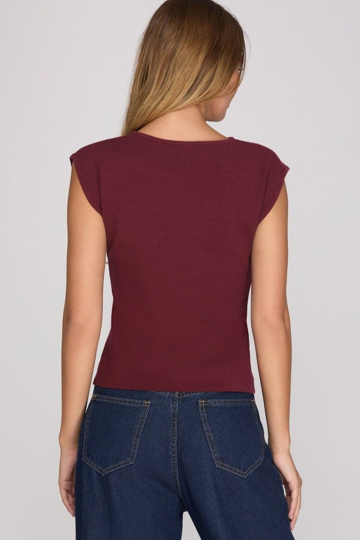 She + Sky Boat Neck Sweater Tee (Wine)