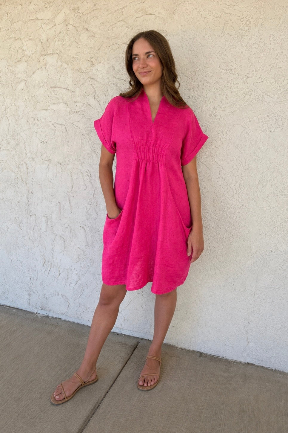 Meo Linen Pocket Dress (Fuchsia)