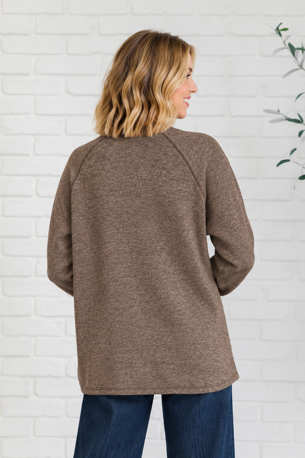 Zen Ultra Soft Button Knit Top (Chocolate)
