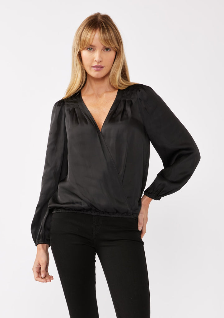 Lovestitch Satin Surplice Blouse (Black)