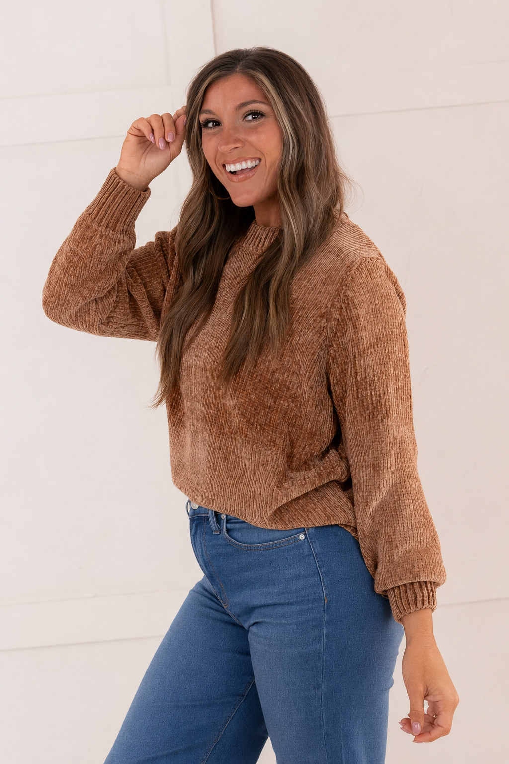 Zen Chenille Rib Sweater (Deep Camel)
