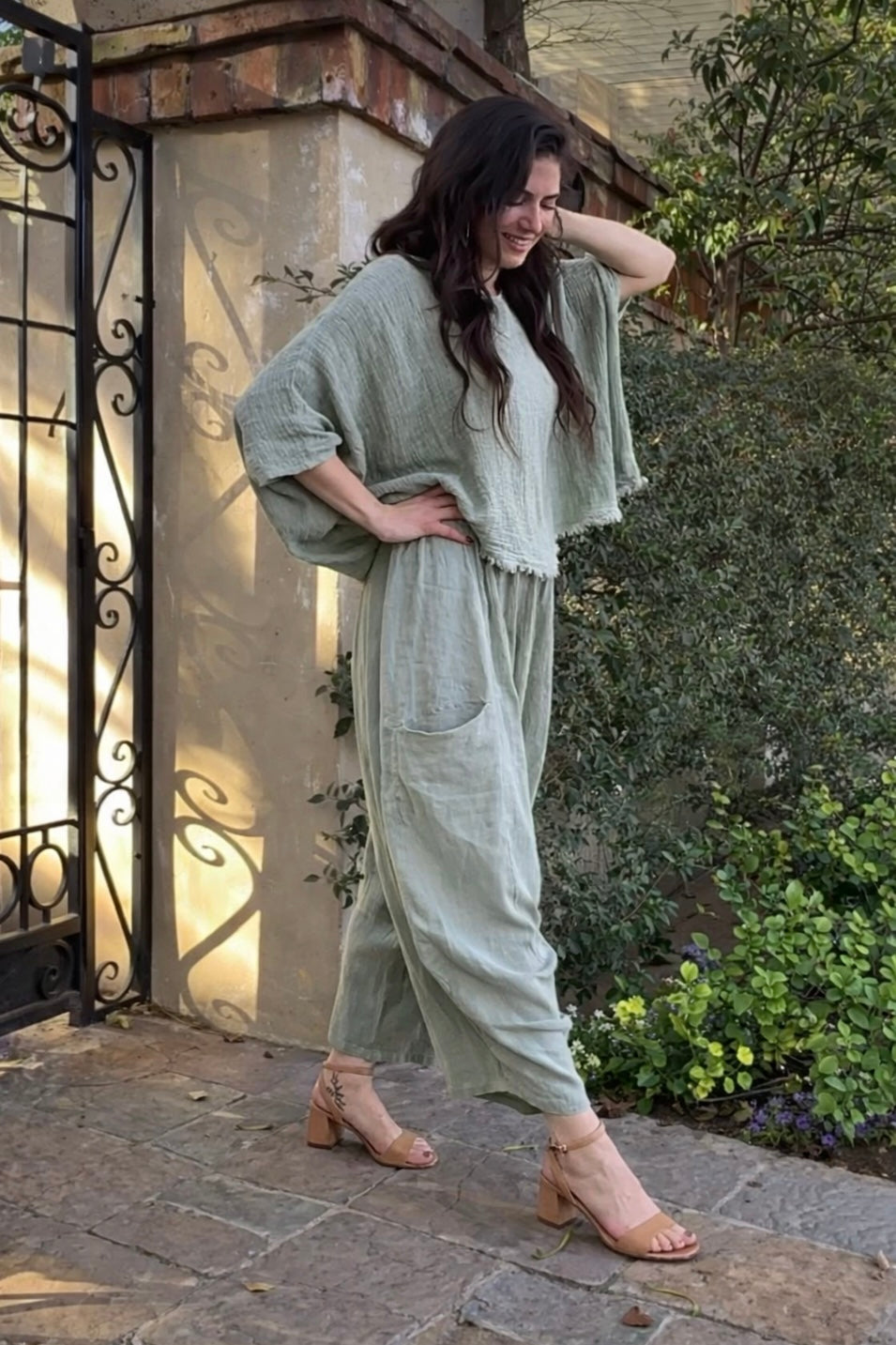 Meo Linen Barrel Pant (Olive)