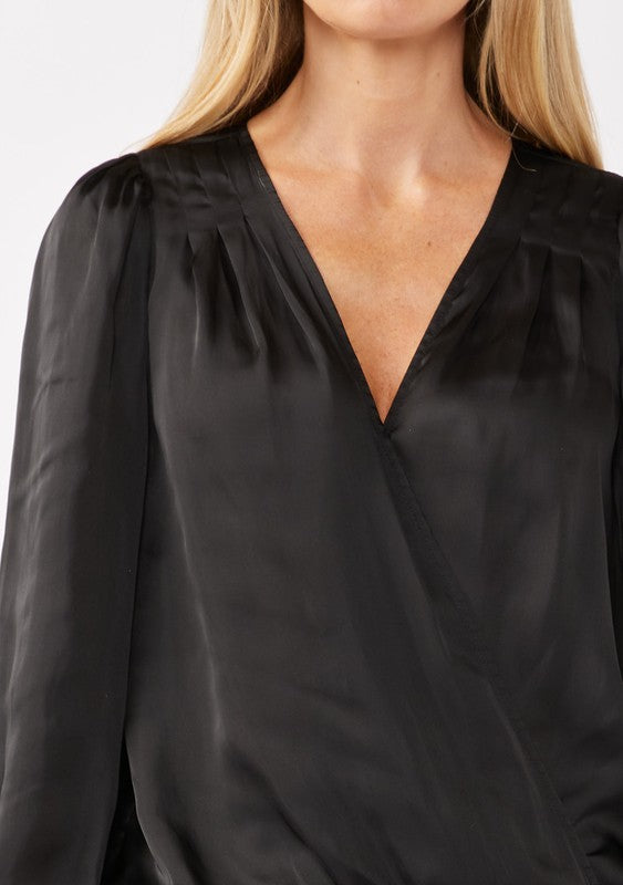 Lovestitch Satin Surplice Blouse (Black)