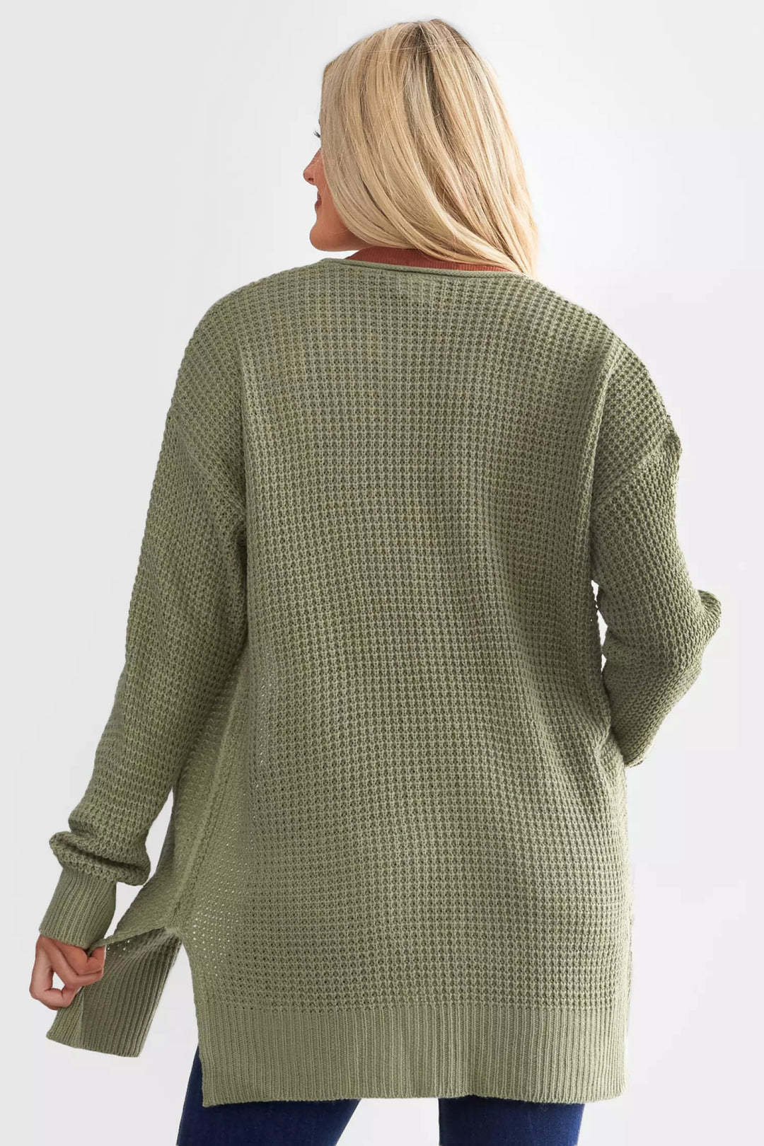 Zen Waffle Knit Cardigan (Light Olive)