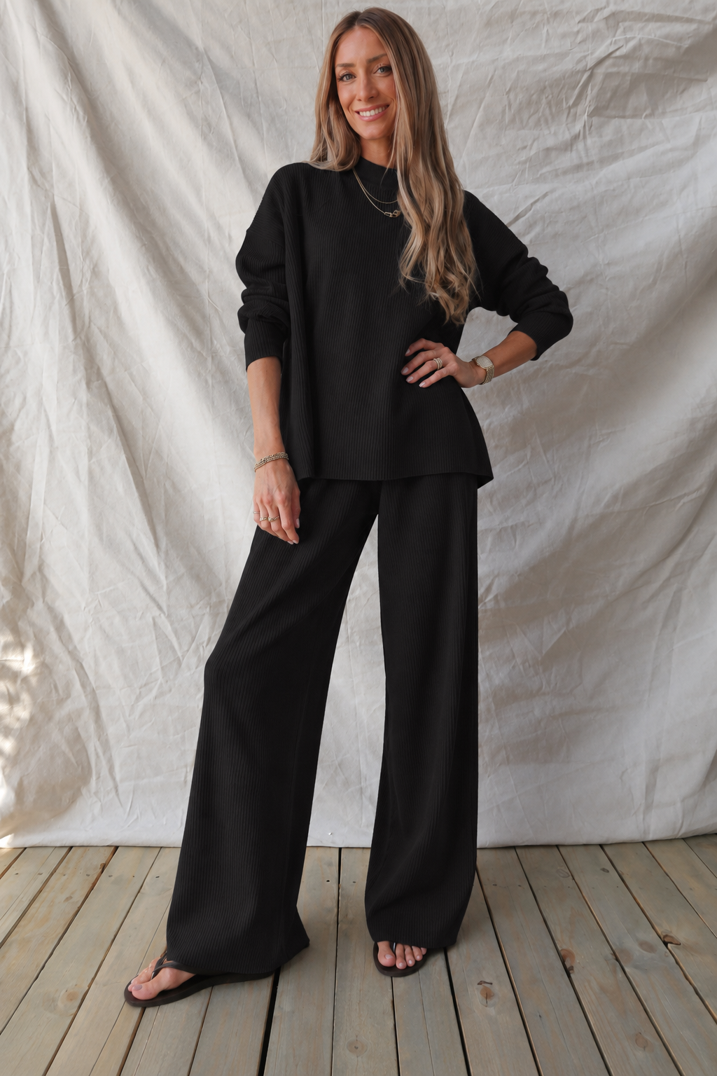 Zen Stella Rib Lounge Set (Black)