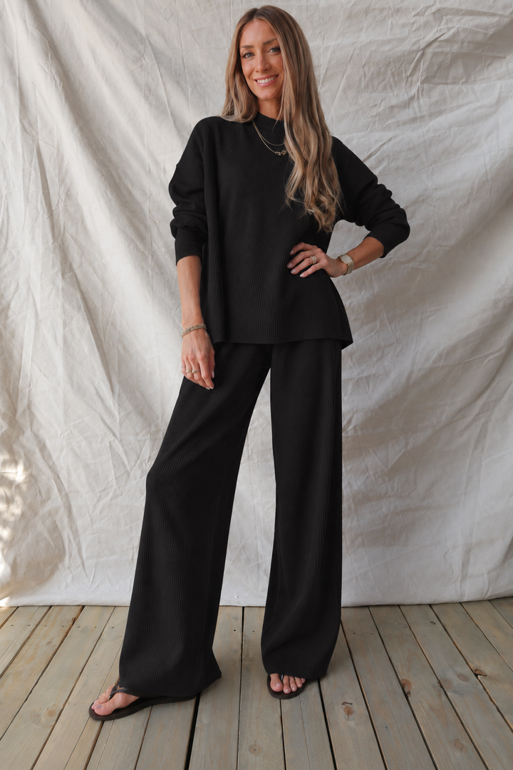 Zen Stella Rib Lounge Set (Black)