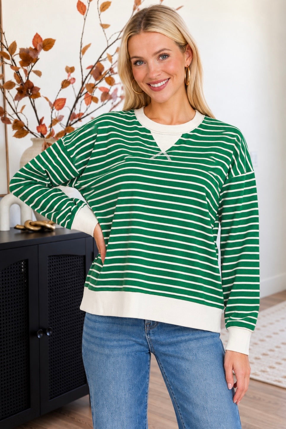 Zen Striped Crewneck (Dark Green)