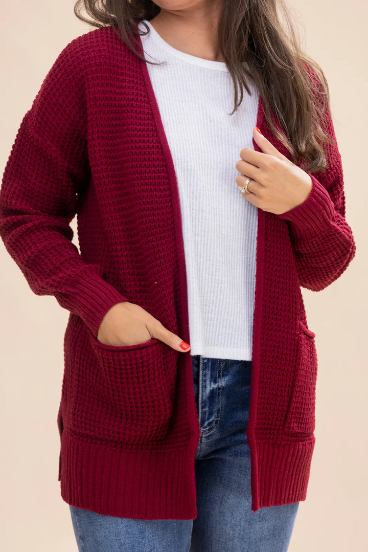 Zen Waffle Knit Cardigan (Cabernet)
