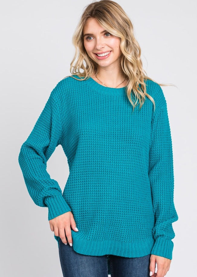 Zen Waffle Knit Sweater (Light Teal)