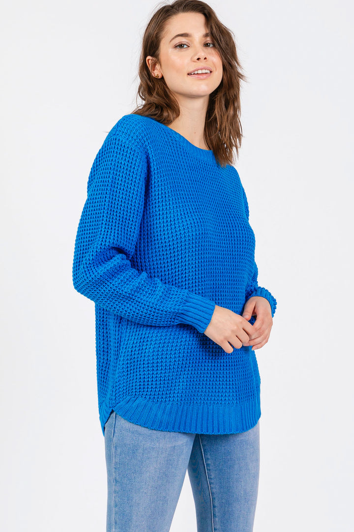 Zen Waffle Knit Sweater (Ocean Blue)